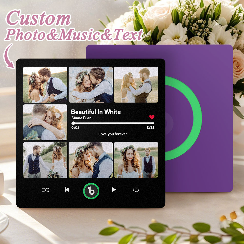 Custom Music & Multi Photo Fridge Magnet Personalized Photo Song Magnet That Can Play Music Wedding Gift for Couple - Fridgebeatsuk