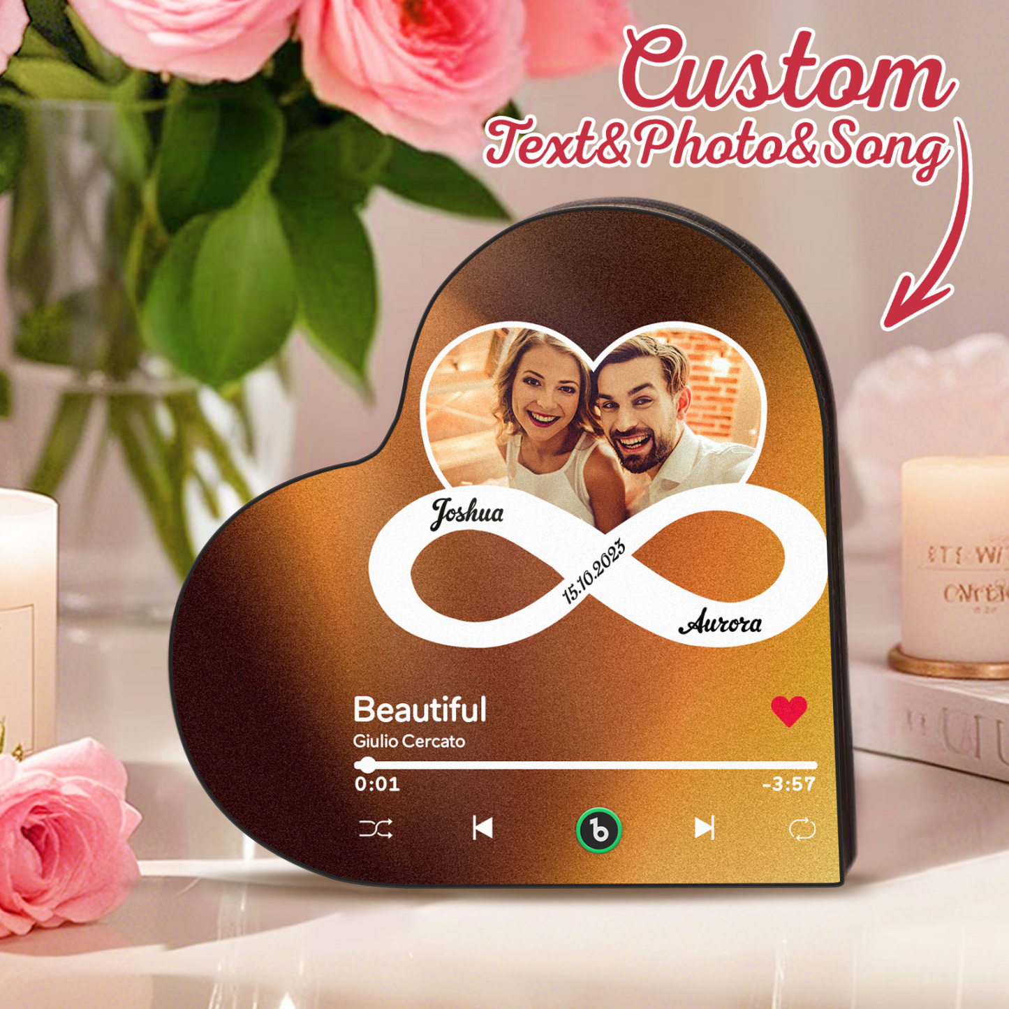 Personalized Heart-Shaped Music Photo Fridge Magnet - Romantic Gift for Couples - Fridgebeatsuk