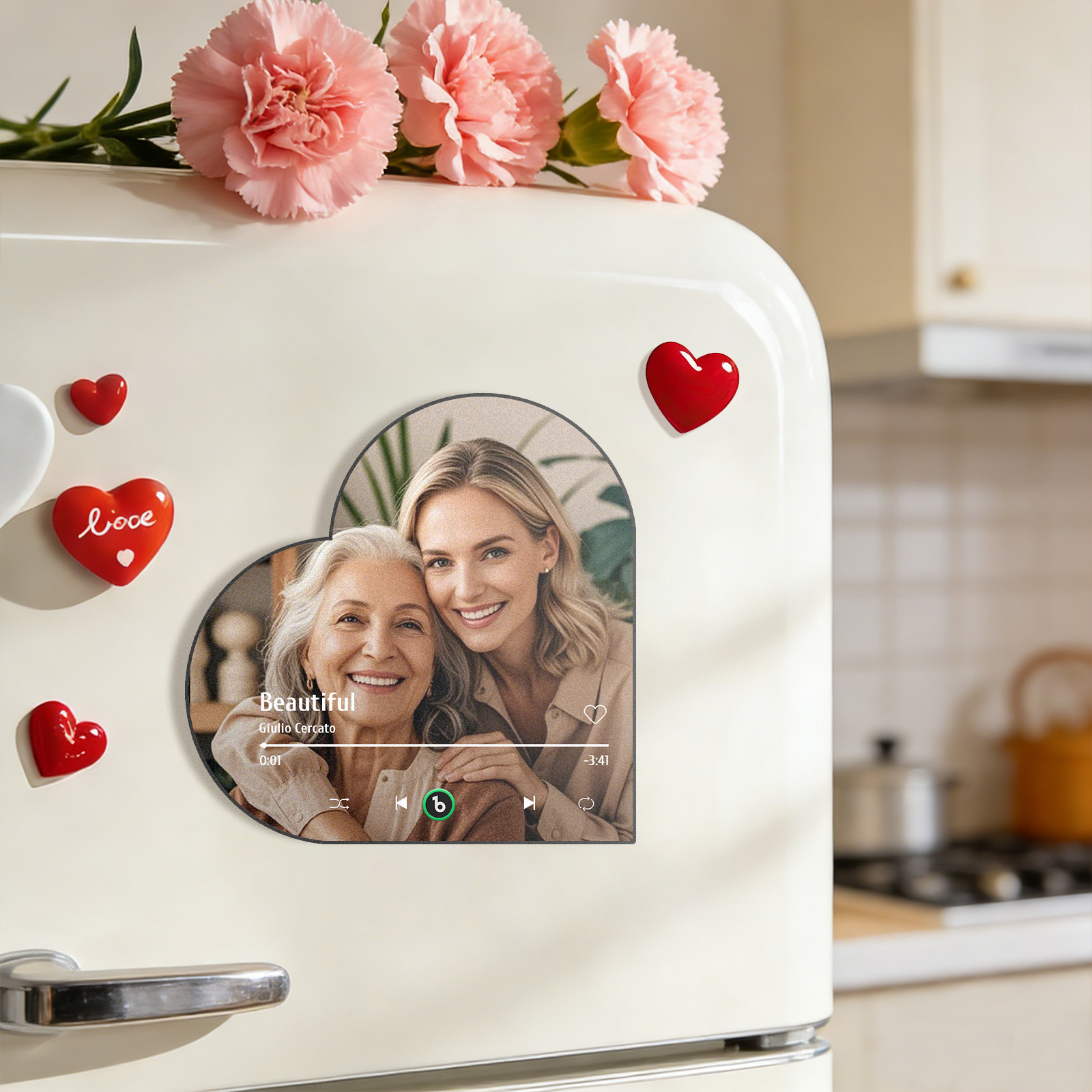 Custom Music Fridge Magnet Custom Heart Frame Album Fridge Magnet Music Wall Photo Sticker Mother's Day Gift