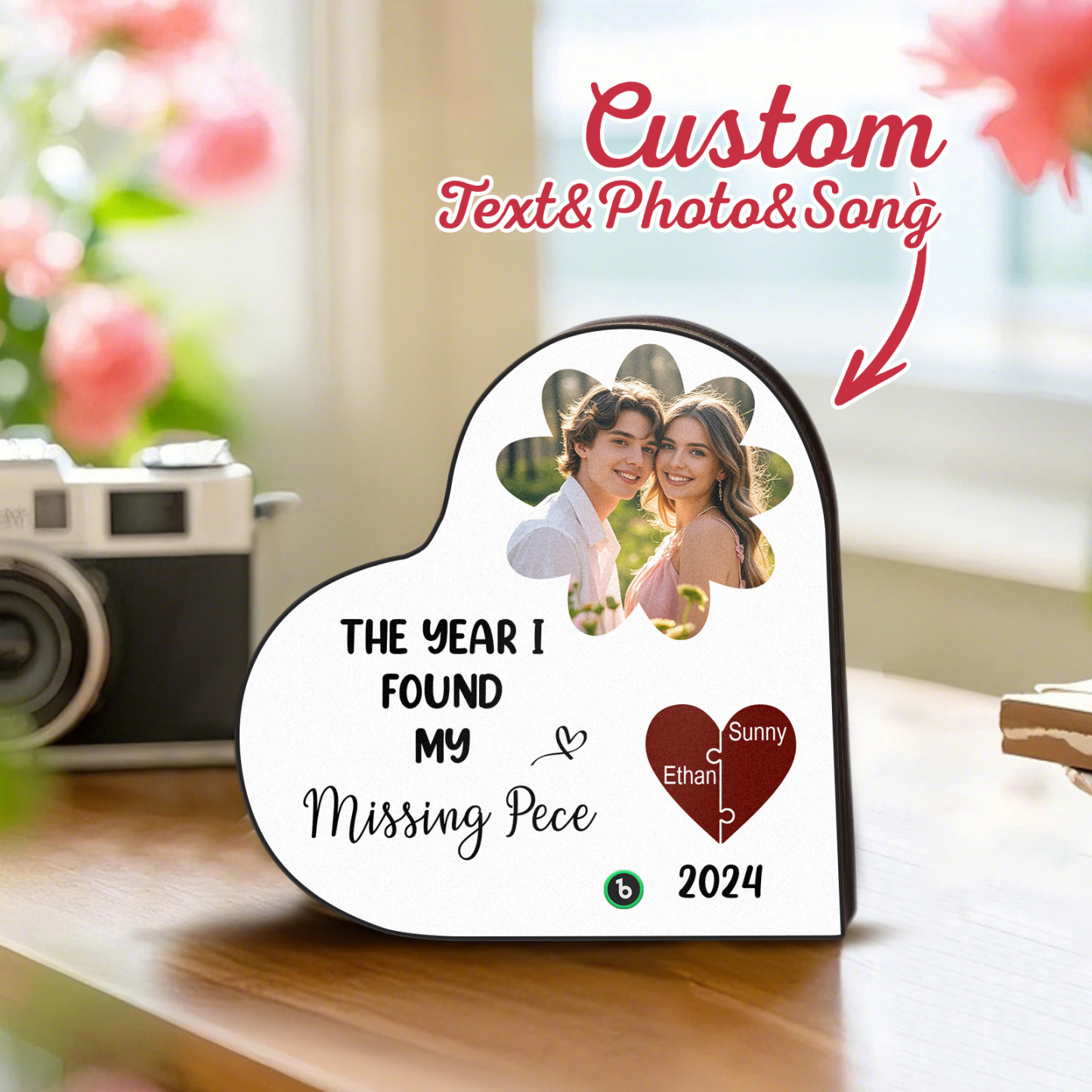 The Year I Found My Missing Piece Custom Photo Heart-Shaped Music Fridge Magnet Personalized Fridge Magnet Anniversary Gifts for Couples - Fridgebeatsuk