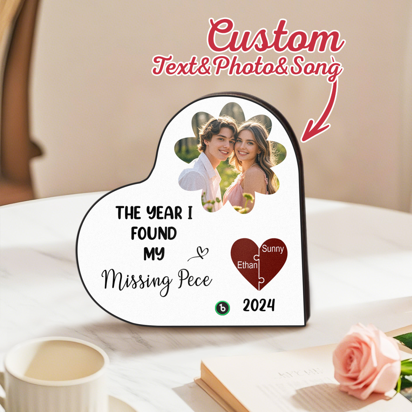 The Year I Found My Missing Piece Custom Photo Heart-Shaped Music Fridge Magnet Personalized Fridge Magnet Anniversary Gifts for Couples - Fridgebeatsuk