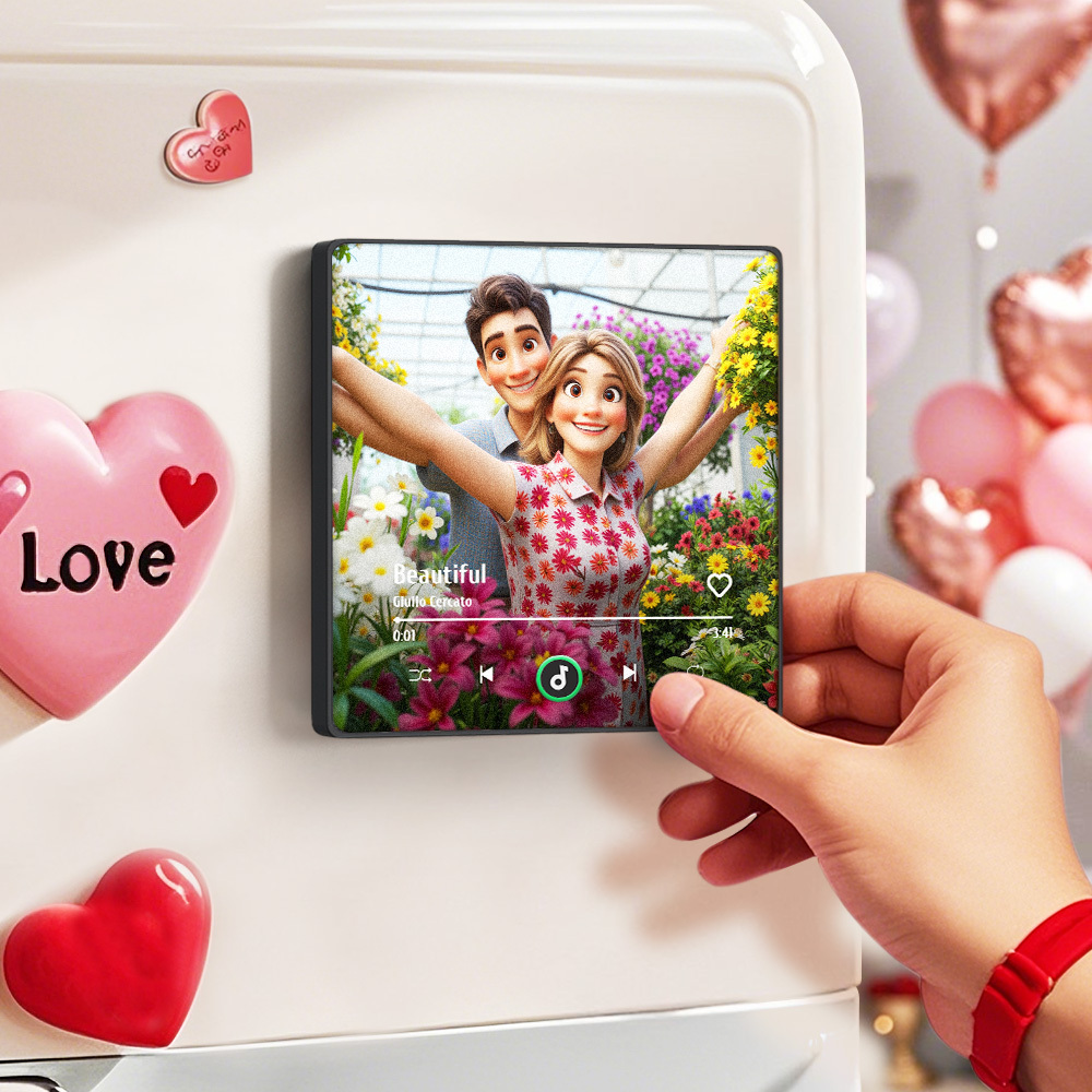 Custom Music Fridge Magnet Personalized Photo Cartoon Style Song Fridge Magnet That Can Play Songs Anniversary Gifts Birthday Gift for Couple