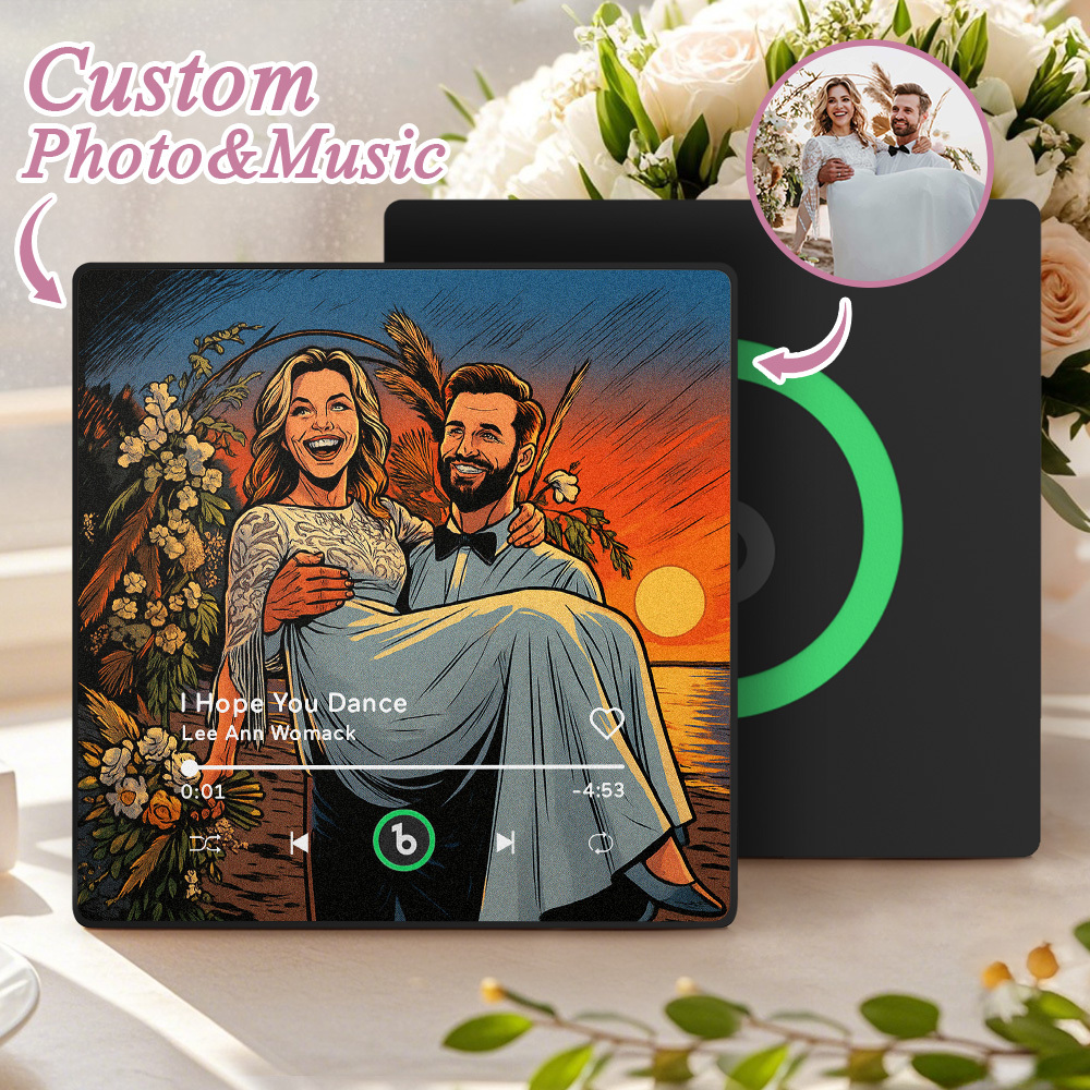 Custom Music Fridge Magnet Personalized Photo Various Cartoon Style Song Fridge Magnet That Can Play Songs Wedding Gifts Anniversary Gifts for Couple
