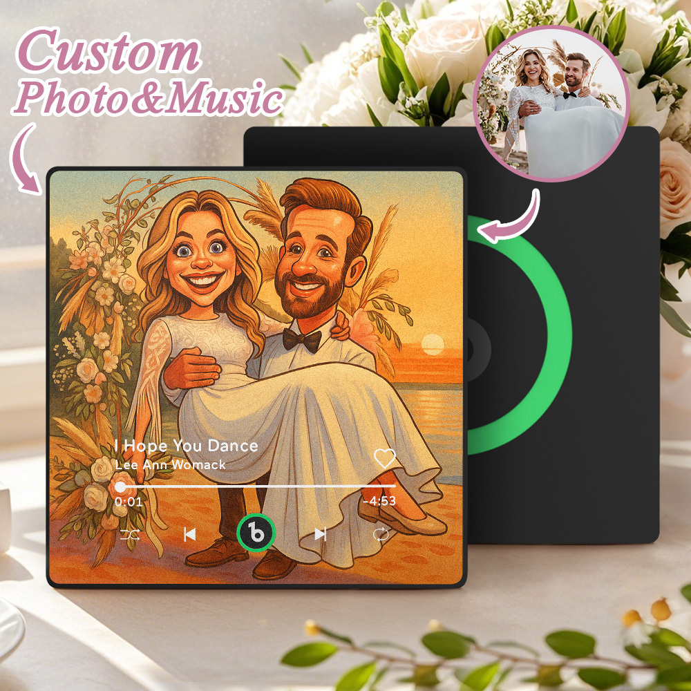 Custom Music Fridge Magnet Personalized Photo Various Cartoon Style Song Fridge Magnet That Can Play Songs Wedding Gifts Anniversary Gifts for Couple