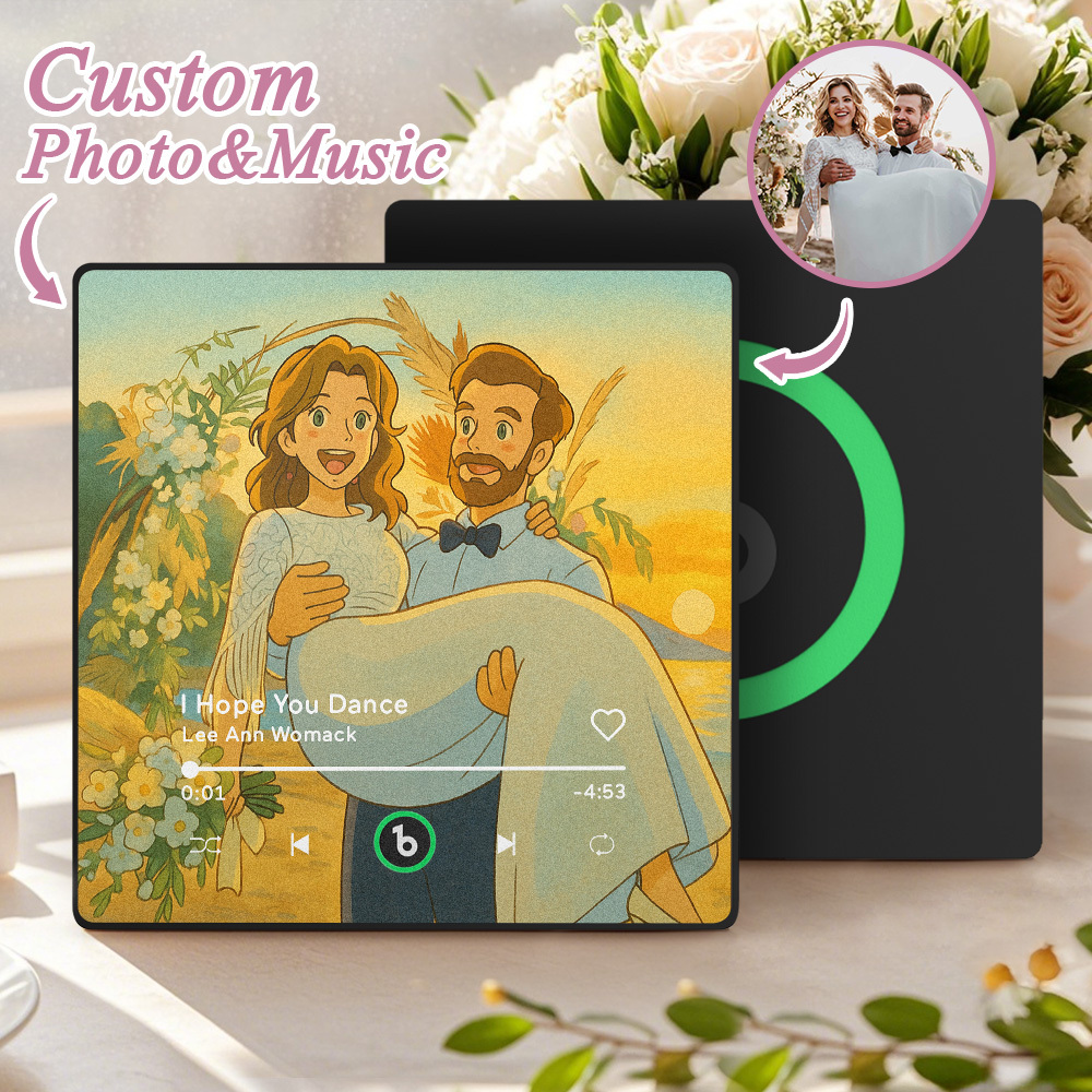 Custom Music Fridge Magnet Personalized Photo Various Cartoon Style Song Fridge Magnet That Can Play Songs Wedding Gifts Anniversary Gifts for Couple