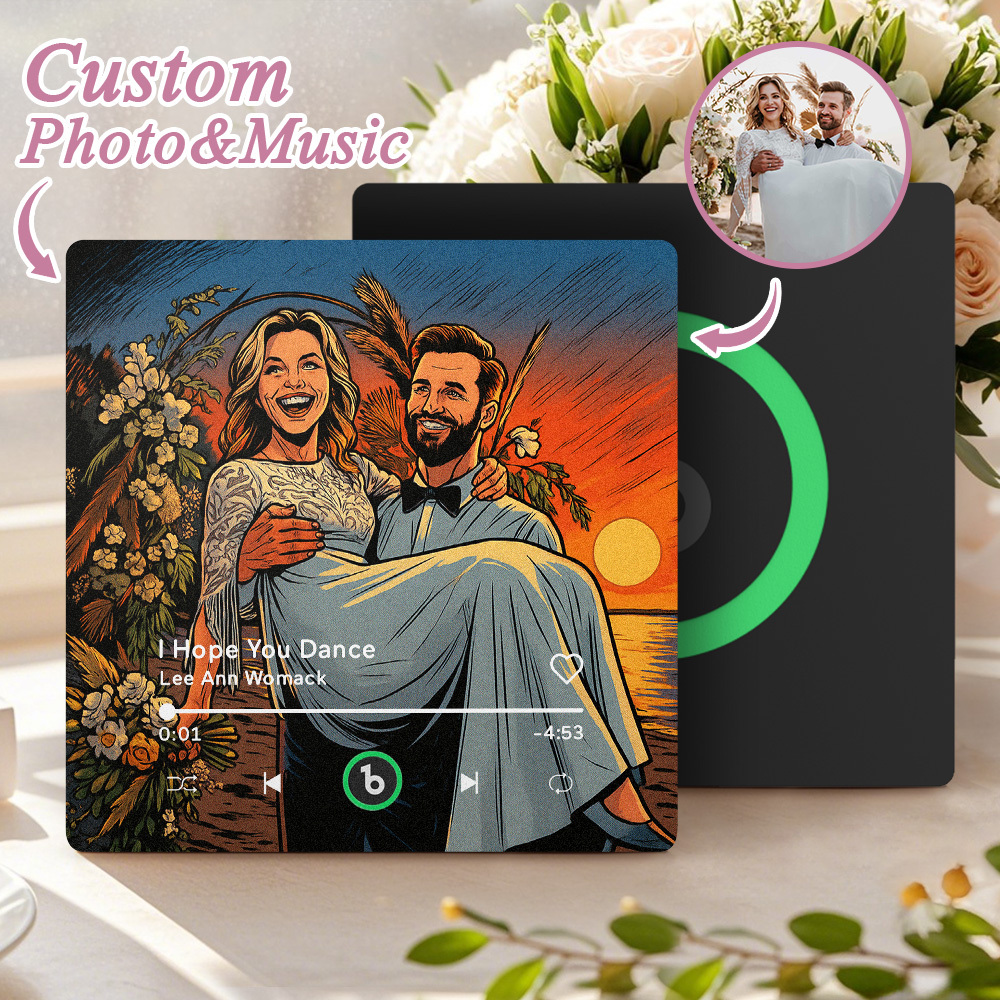Custom Music Fridge Magnet Personalized Photo Various Cartoon Style Song Fridge Magnet That Can Play Songs Wedding Gifts Anniversary Gifts for Couple