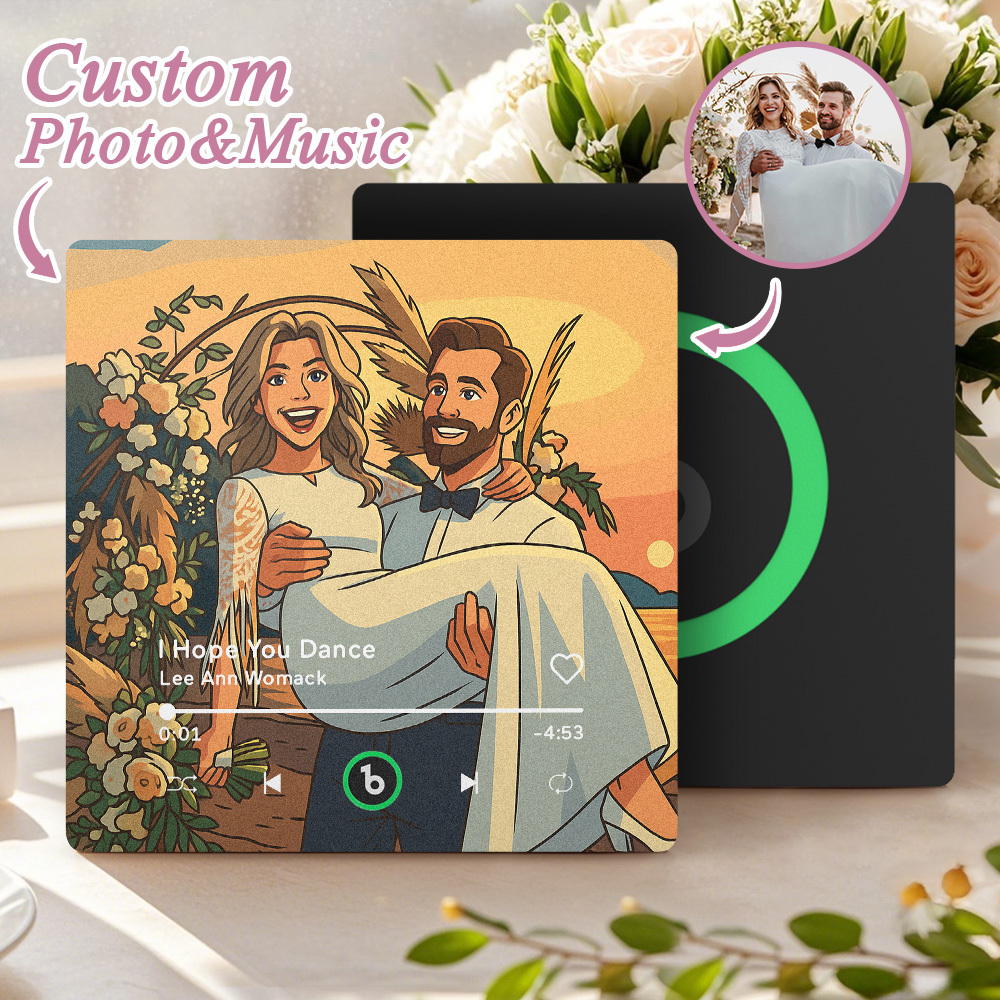 Custom Music Fridge Magnet Personalized Photo Various Cartoon Style Song Fridge Magnet That Can Play Songs Wedding Gifts Anniversary Gifts for Couple