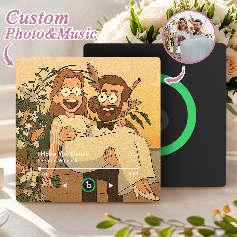 Custom Music Fridge Magnet Personalized Photo Various Cartoon Style Song Fridge Magnet That Can Play Songs Wedding Gifts Anniversary Gifts for Couple