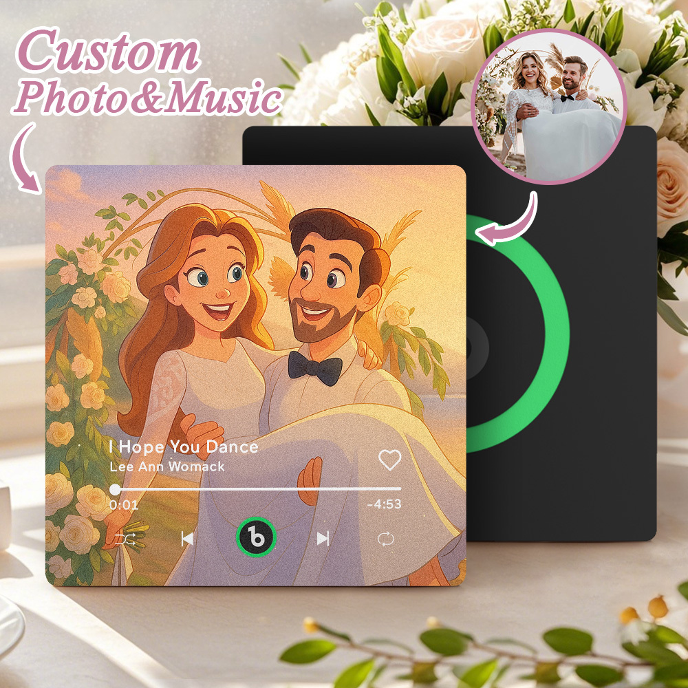 Custom Music Fridge Magnet Personalized Photo Various Cartoon Style Song Fridge Magnet That Can Play Songs Wedding Gifts Anniversary Gifts for Couple