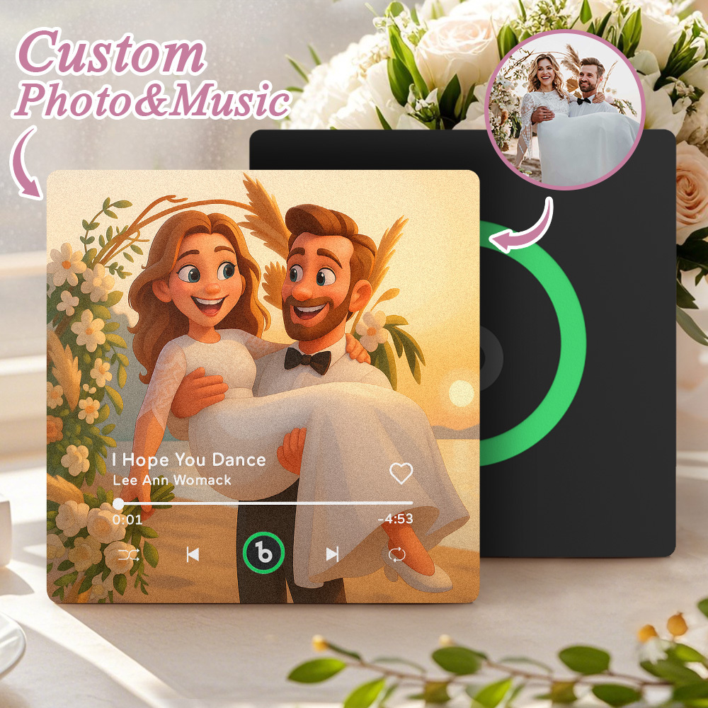 Custom Music Fridge Magnet Personalized Photo Various Cartoon Style Song Fridge Magnet That Can Play Songs Wedding Gifts Anniversary Gifts for Couple