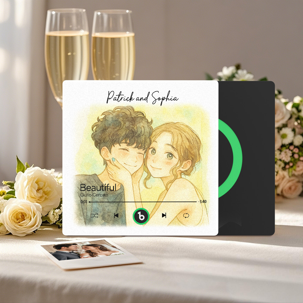 Custom Music Fridge Magnet Personalized Photo Watercolor Style Song Magnet That Can Play Songs Wedding Gifts Anniversary Gifts for Couple - Fridgebeatsuk