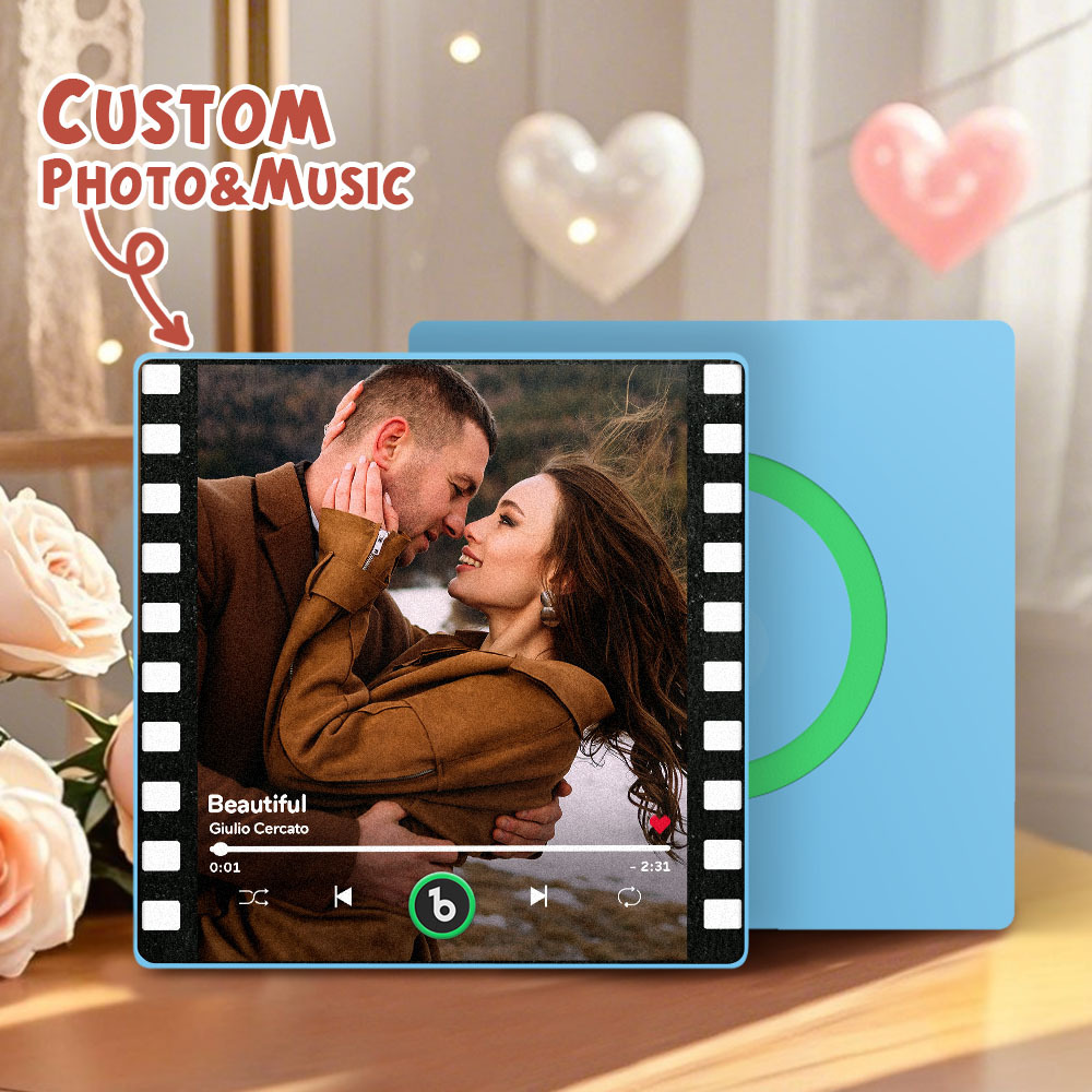 Custom Portrait Vintage Stamp Music Fridge Magnet Personalized Photo Name Postage Stamp Music Fridge Magnet That Can Play Song Gifts for Him - Fridgebeatsuk