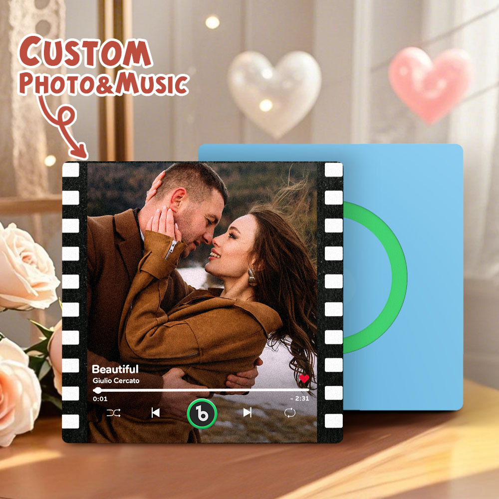 Custom Portrait Vintage Stamp Music Fridge Magnet Personalized Photo Name Postage Stamp Music Fridge Magnet That Can Play Song Gifts for Him - Fridgebeatsuk