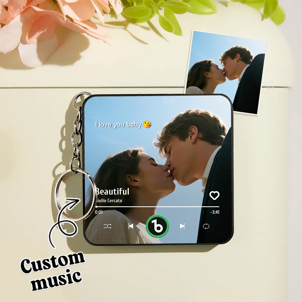 Custom Music Gift Mini Fridge Magnet Keychain Custom Photo Music Box Play Song Valentine Gift For Her Photo Music Magnet Keychain Christmas Gifts for Her - Fridgebeatsuk