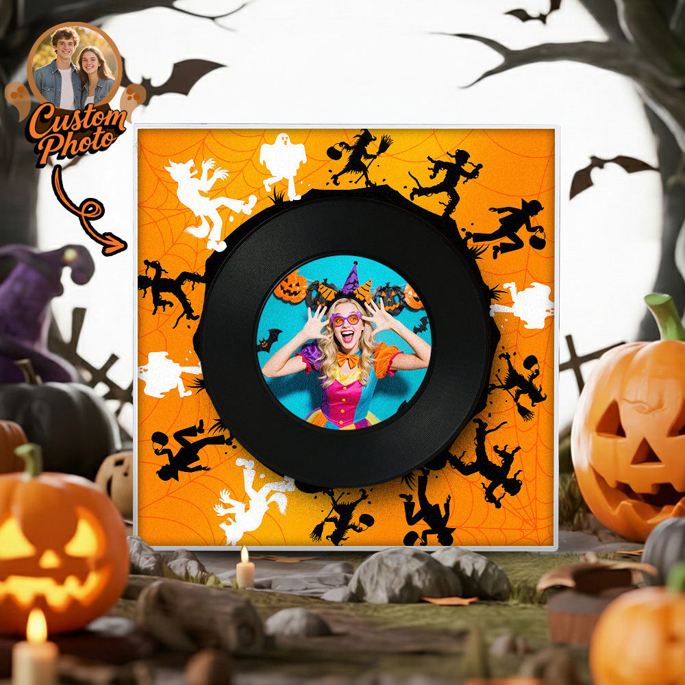 Custom Music & Photo Fridge Magnet Can Customize 1-6  Vinyl Record and Songs Personalized Vintage Photo Song That Can Play Music Halloween Gifts for Couple - Fridgebeatsuk