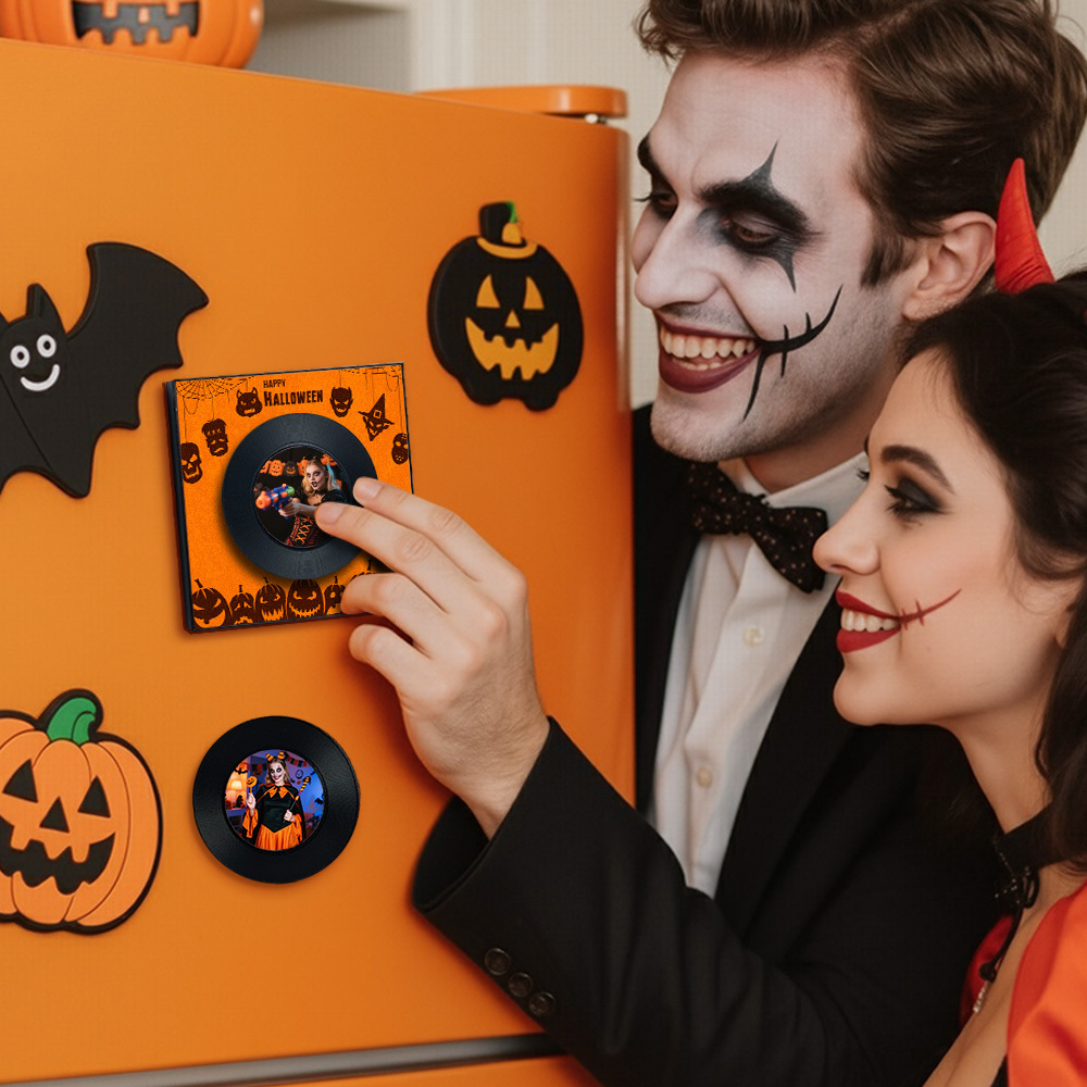 Halloween Fridge Magnet Custom Music & Photo Fridge Magnet Can Customize 1-6  Vinyl Record and Songs Personalized Vintage Photo Song That Can Play Music Halloween Gifts for Couple - Fridgebeatsuk