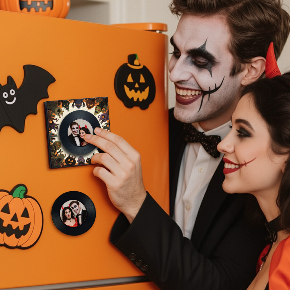 Personalized Halloween Music Fridge Magnet Custom Music & Photo Fridge Magnet Vintage Photo Song That Can Play Music Halloween Gifts for Her - Fridgebeatsuk