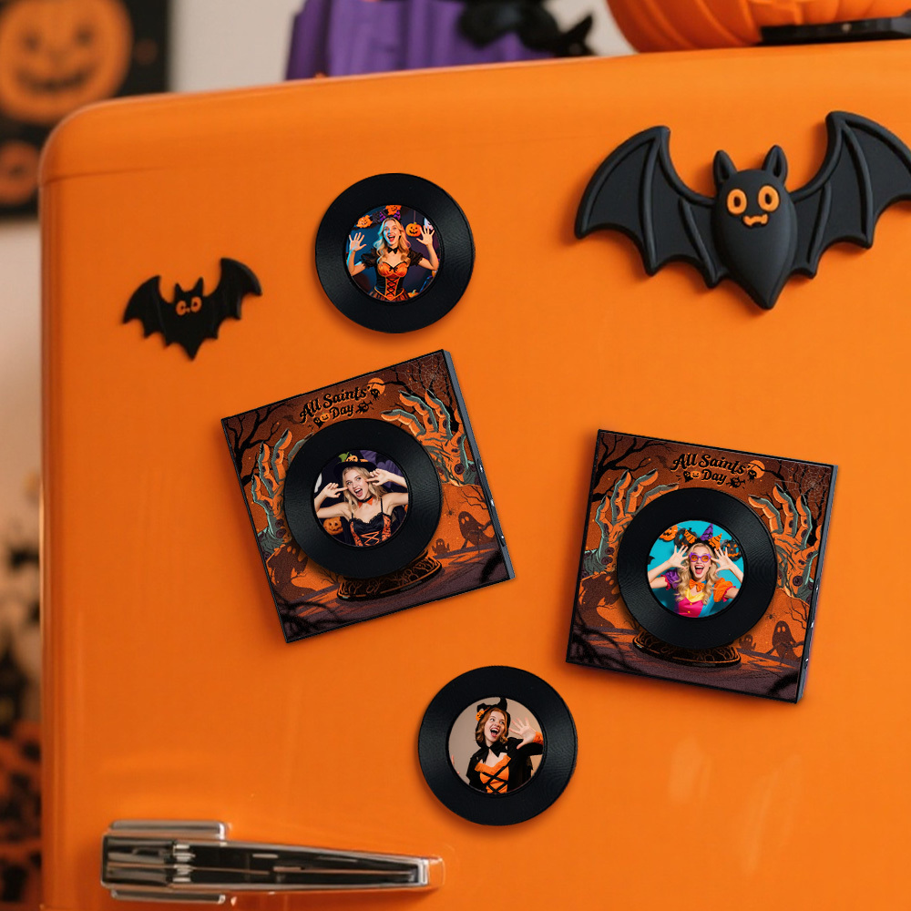 All Saint's Day Fridge Magnet Custom Music & Photo Fridge Magnet Can Customize 1-6  Vinyl Record and Songs Personalized Vintage Photo Song That Can Play Music Halloween Gifts for Couple - Fridgebeatsuk