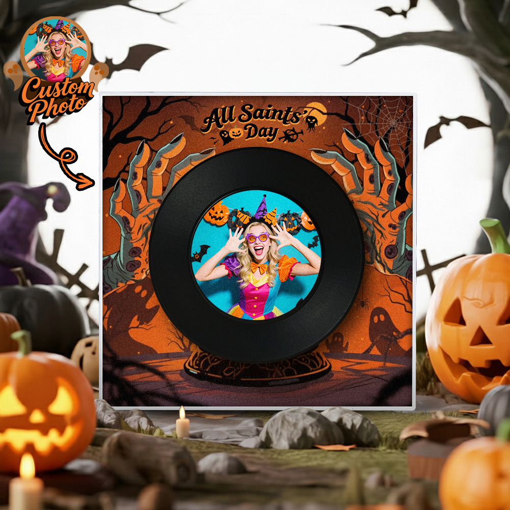 All Saint's Day Fridge Magnet Custom Music & Photo Fridge Magnet Can Customize 1-6  Vinyl Record and Songs Personalized Vintage Photo Song That Can Play Music Halloween Gifts for Couple - Fridgebeatsuk