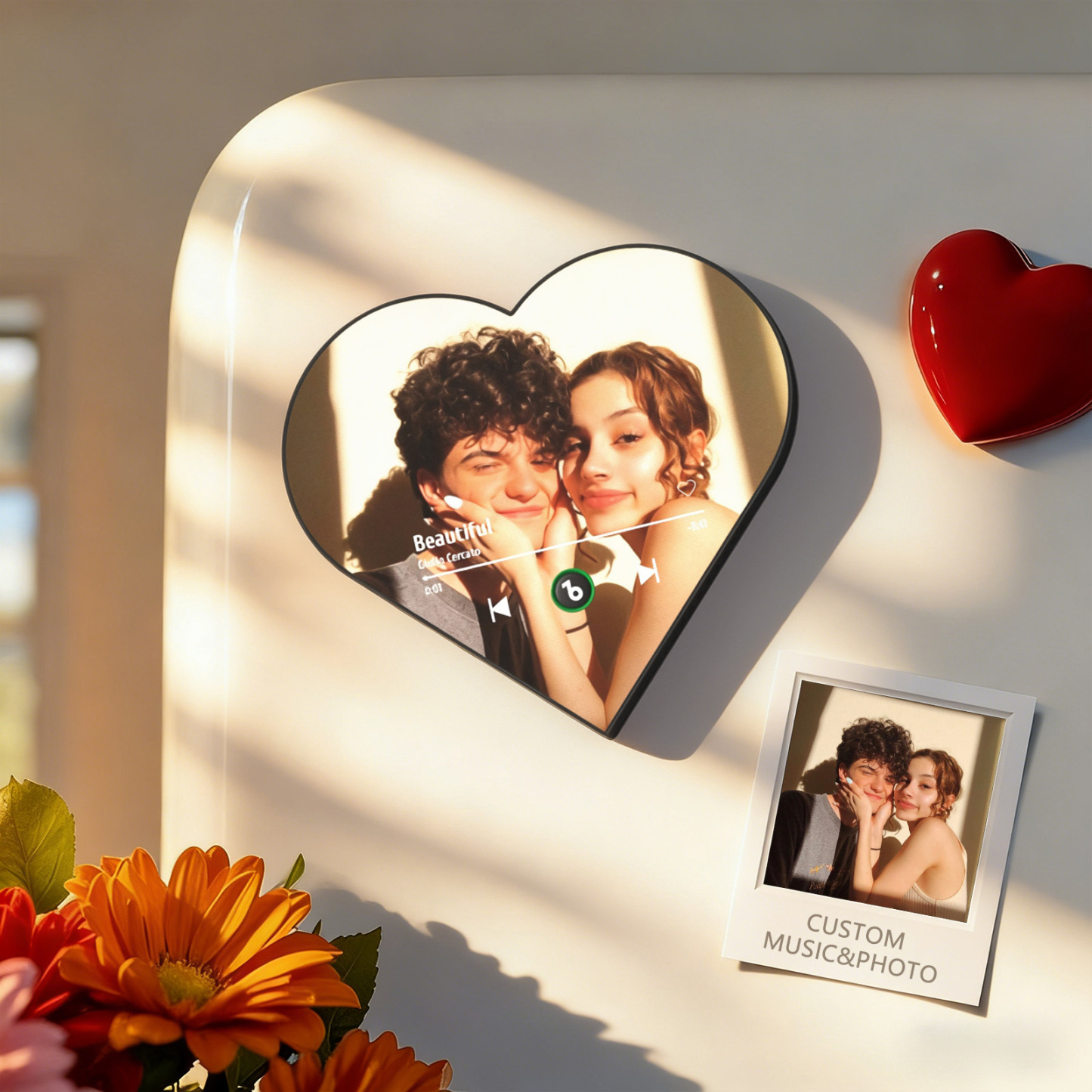 Custom Heart-Shaped Music Photo Fridge Magnet Romantic Gift for Couples Wedding Gifts - Fridgebeatsuk