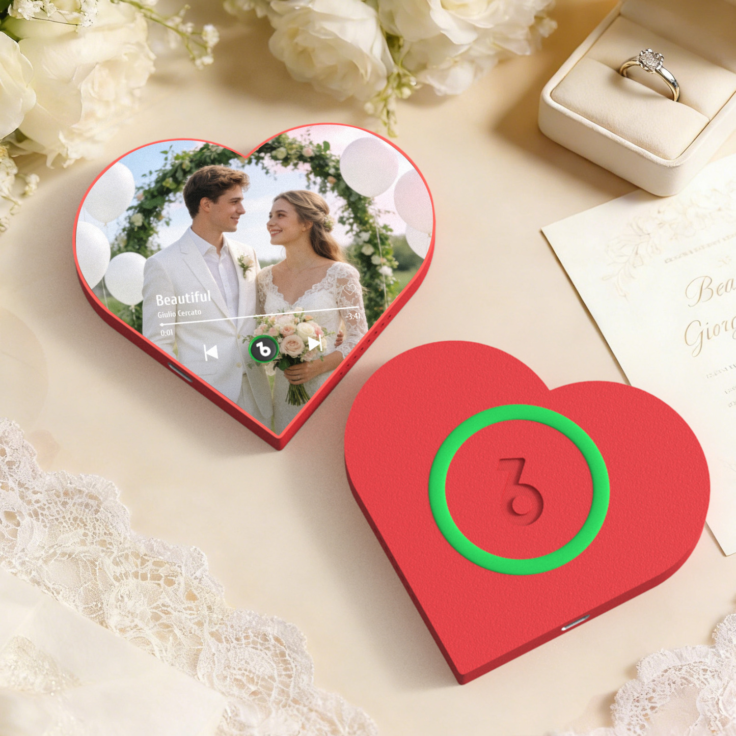 Custom Heart-Shaped Music Photo Fridge Magnet Romantic Gift for Couples Wedding Gifts - Fridgebeatsuk