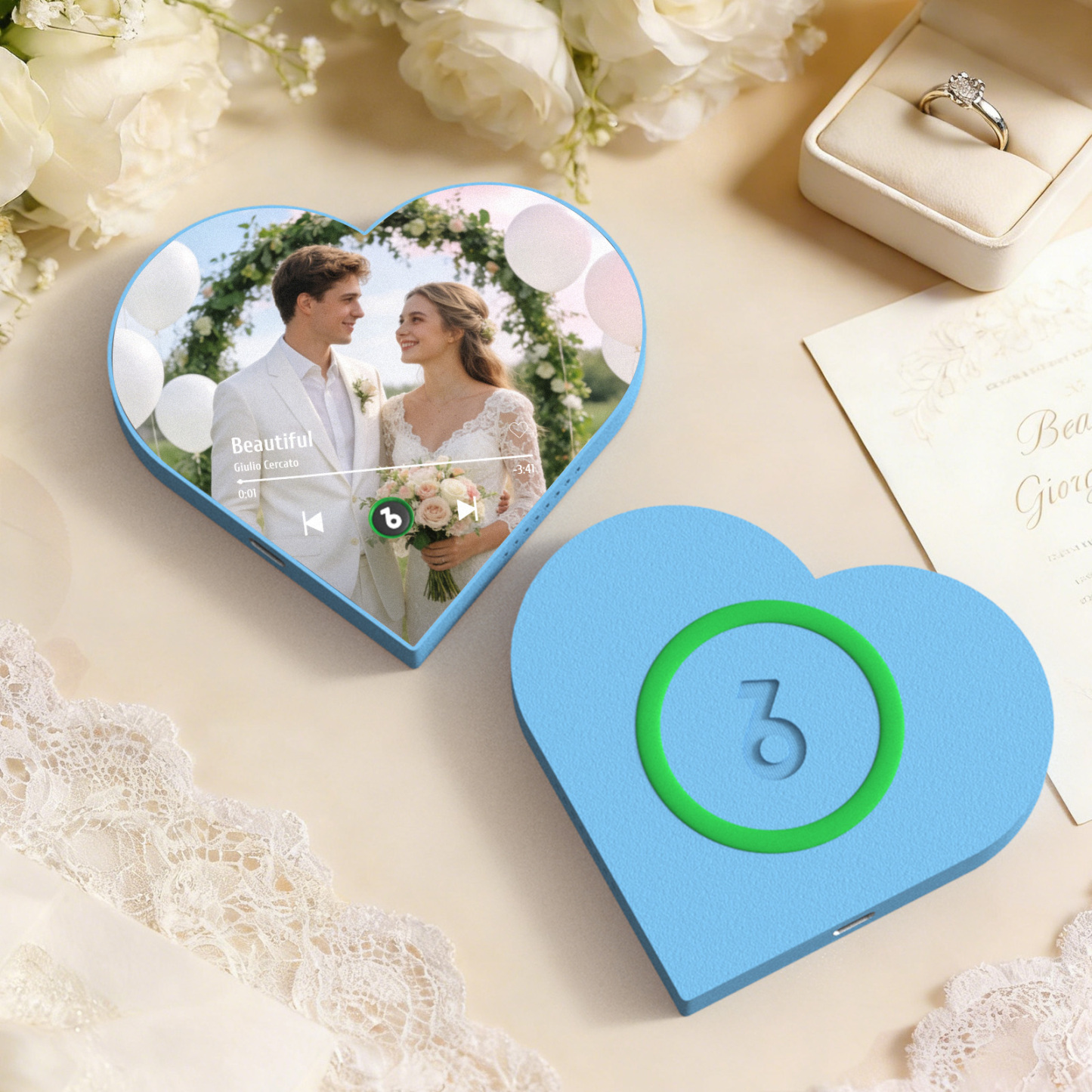 Custom Heart-Shaped Music Photo Fridge Magnet Romantic Gift for Couples Wedding Gifts - Fridgebeatsuk