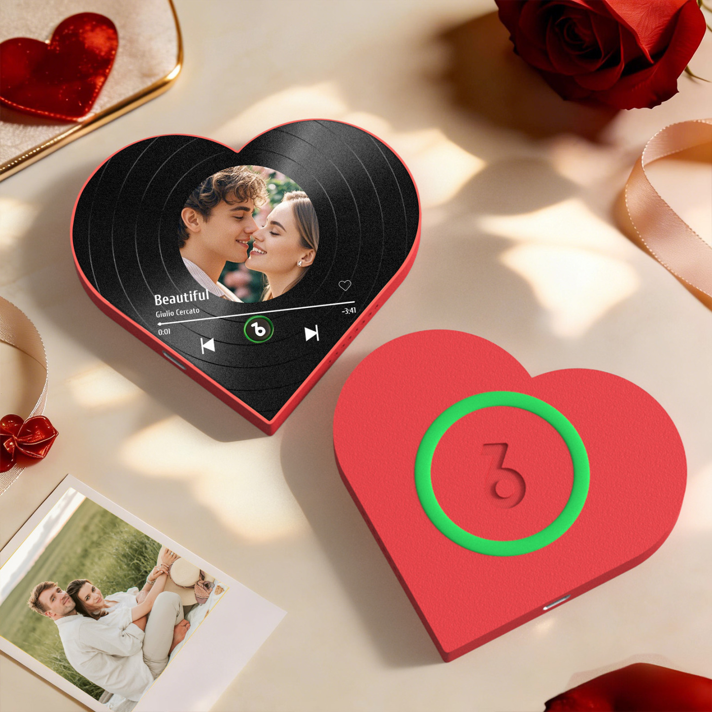 Custom Heart-Shaped Music Photo Fridge Magnet Vinyl Records Style Romantic Gift for Couples Valentine's Day Gifts - Fridgebeatsuk
