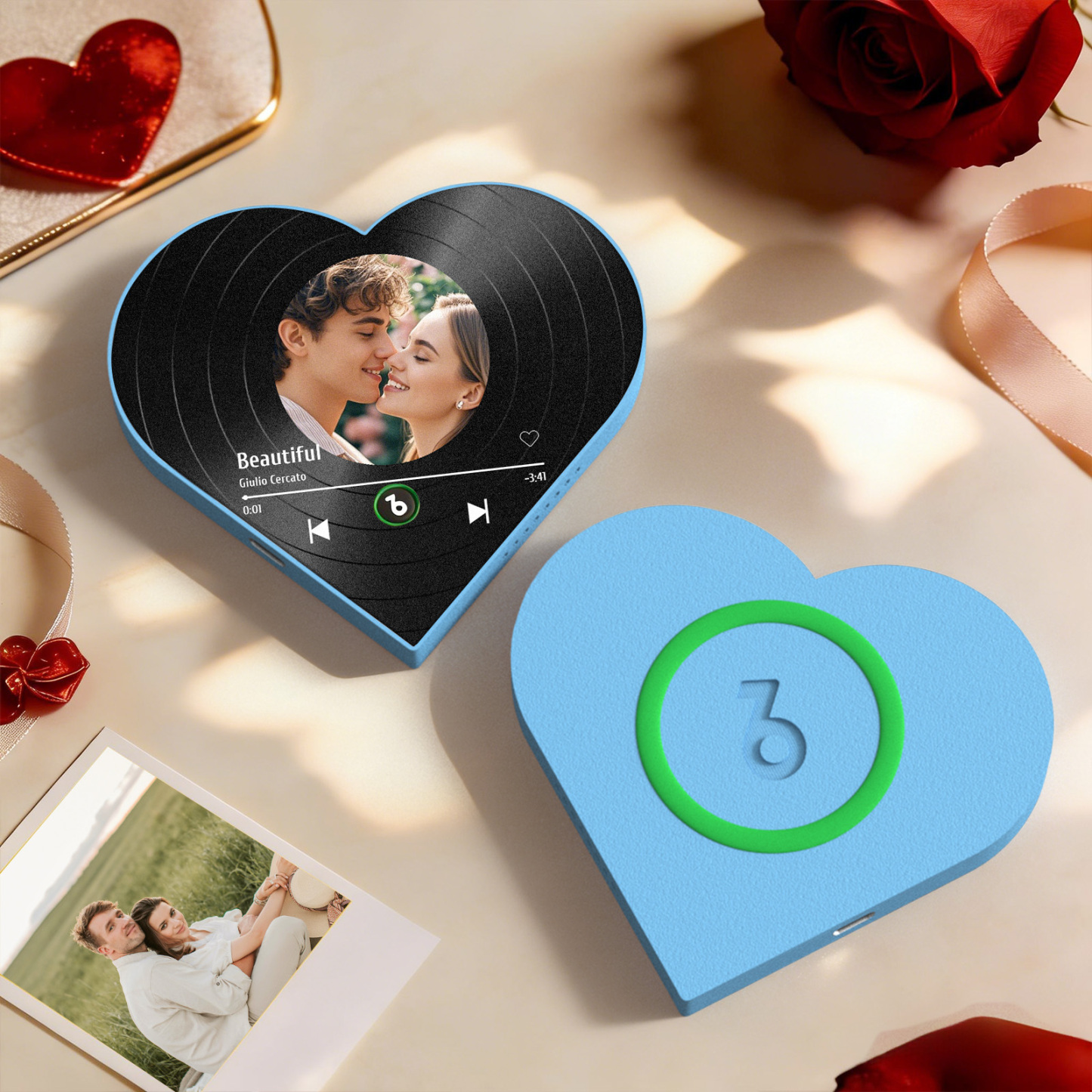 Custom Heart-Shaped Music Photo Fridge Magnet Vinyl Records Style Romantic Gift for Couples Valentine's Day Gifts - Fridgebeatsuk
