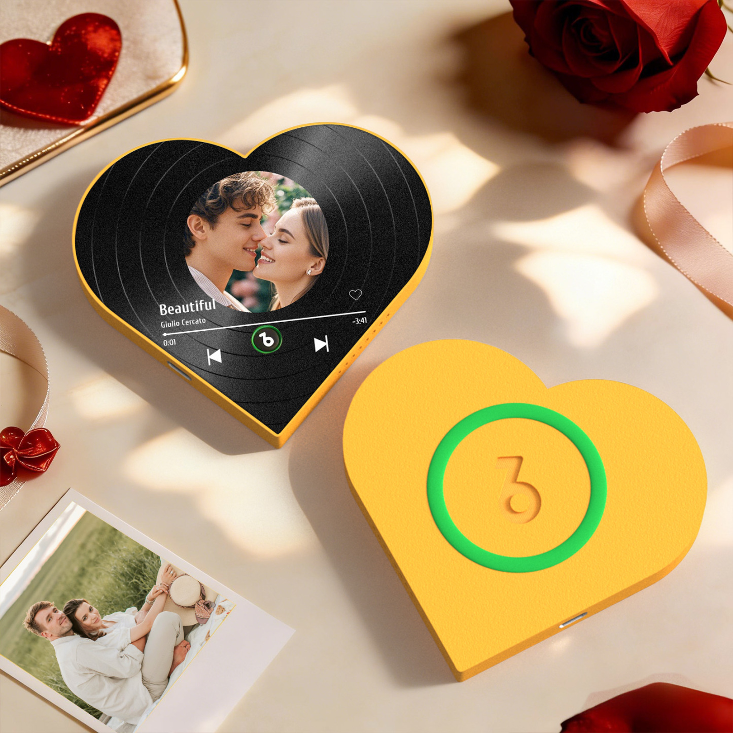 Custom Heart-Shaped Music Photo Fridge Magnet Vinyl Records Style Romantic Gift for Couples Valentine's Day Gifts - Fridgebeatsuk
