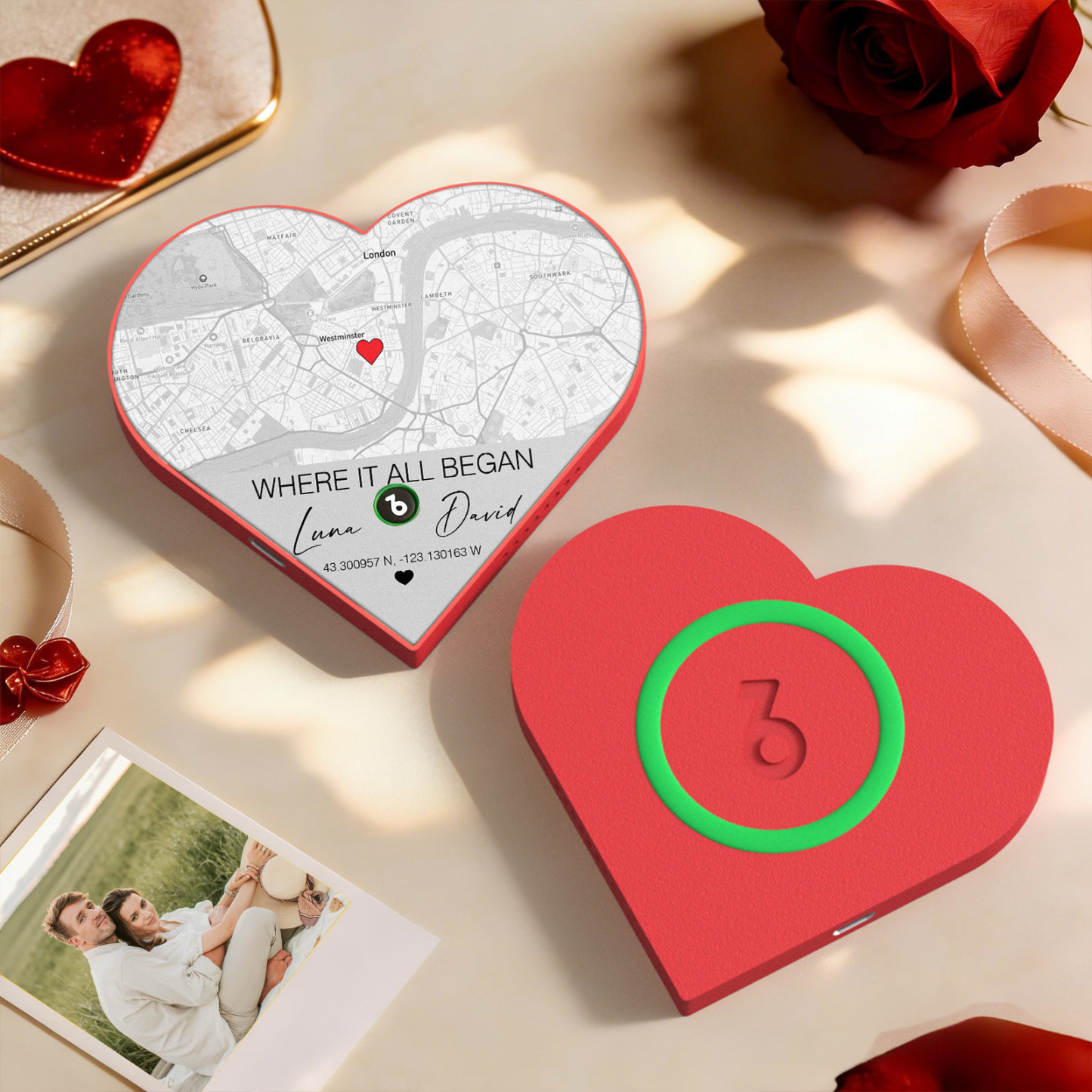 Custom Heart-Shaped Music Fridge Magnet Location Map Fridge Magnet Romantic Gift for Couples Valentine's Day Gifts - Fridgebeatsuk