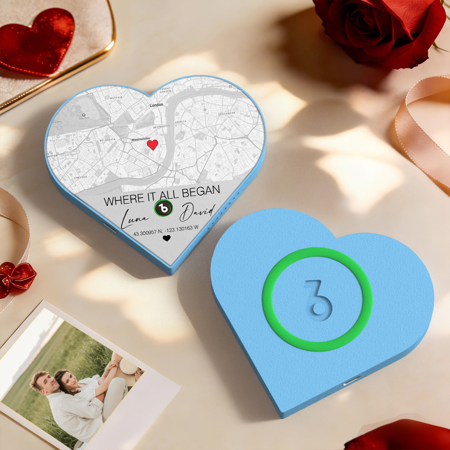 Custom Heart-Shaped Music Fridge Magnet Location Map Fridge Magnet Romantic Gift for Couples Valentine's Day Gifts - Fridgebeatsuk