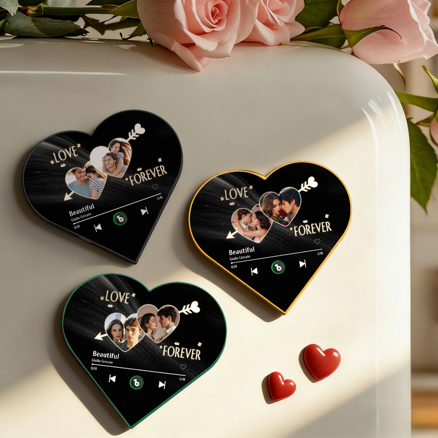 Custom Heart-Shaped Music Photo Fridge Magnet Love Forever Romantic Gift for Couples Valentine's Day Gifts - Fridgebeatsuk