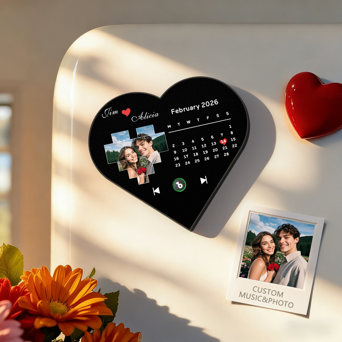 Custom Heart-Shaped Music Photo Fridge Magnet Calendar Style Romantic Gift for Couples Valentine's Day Gifts - Fridgebeatsuk