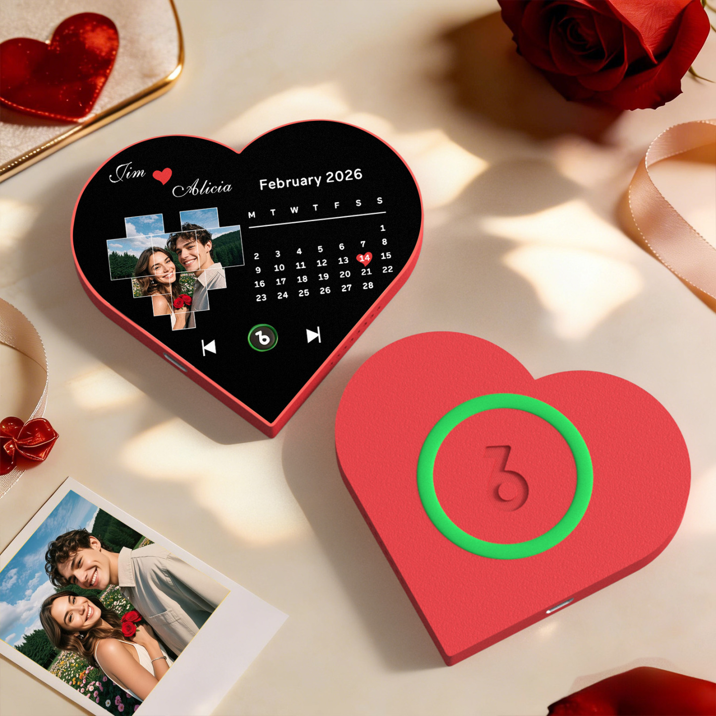 Custom Heart-Shaped Music Photo Fridge Magnet Calendar Style Romantic Gift for Couples Valentine's Day Gifts - Fridgebeatsuk