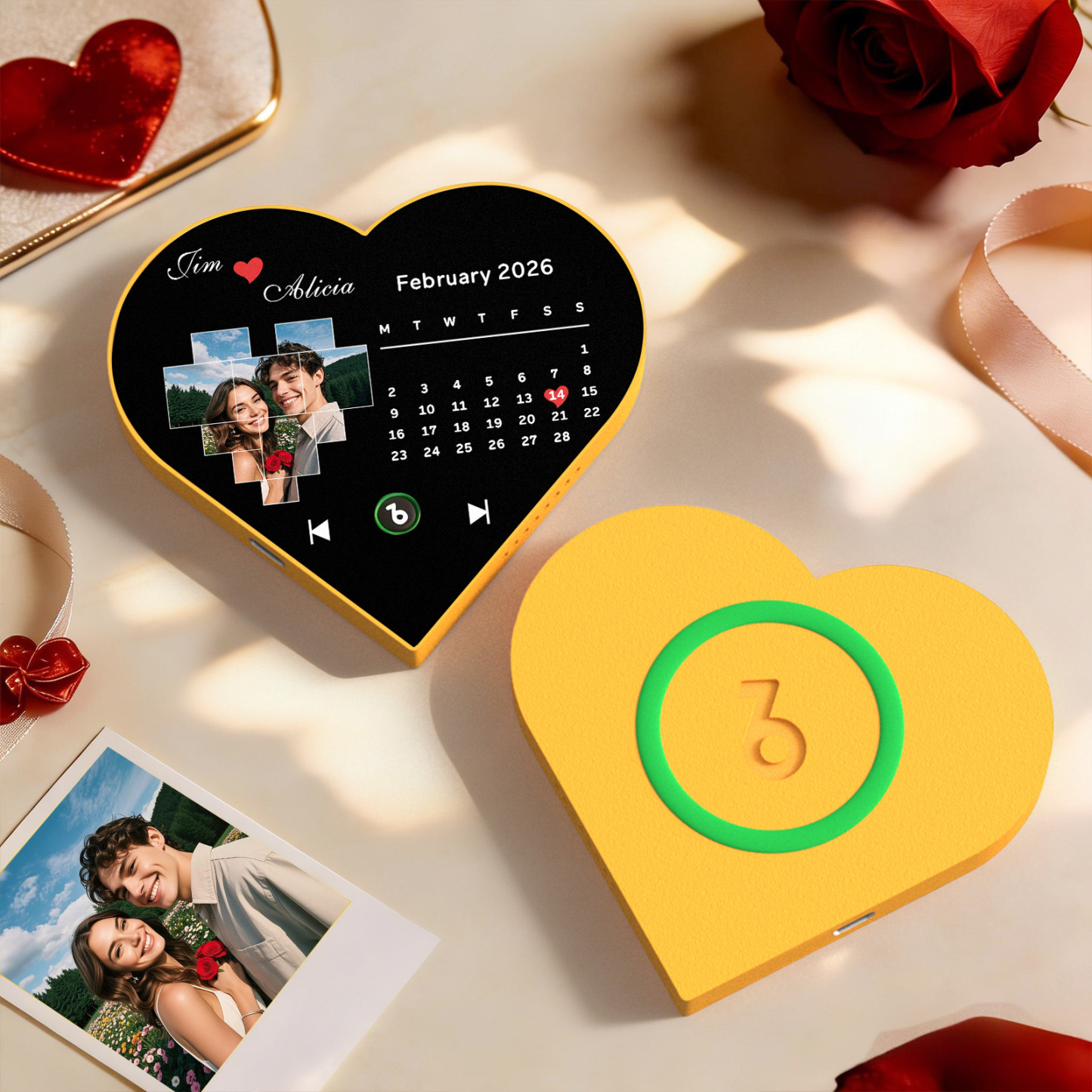 Custom Heart-Shaped Music Photo Fridge Magnet Calendar Style Romantic Gift for Couples Valentine's Day Gifts - Fridgebeatsuk