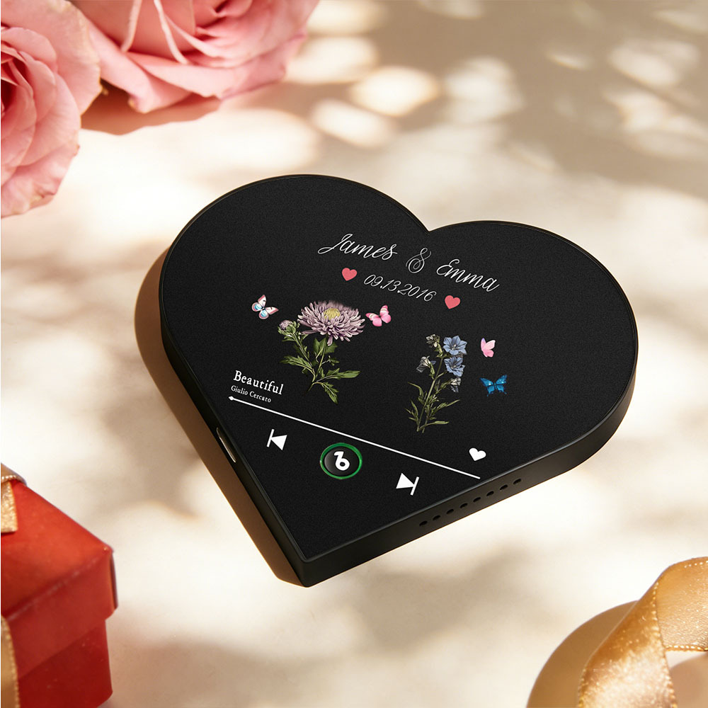 Custom Heart-Shaped Birth Month Flower Music Fridge Magnet Romantic Gift for Couples Valentine's Day Gifts - Fridgebeatsuk
