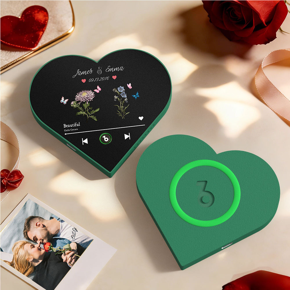 Custom Heart-Shaped Birth Month Flower Music Fridge Magnet Romantic Gift for Couples Valentine's Day Gifts - Fridgebeatsuk
