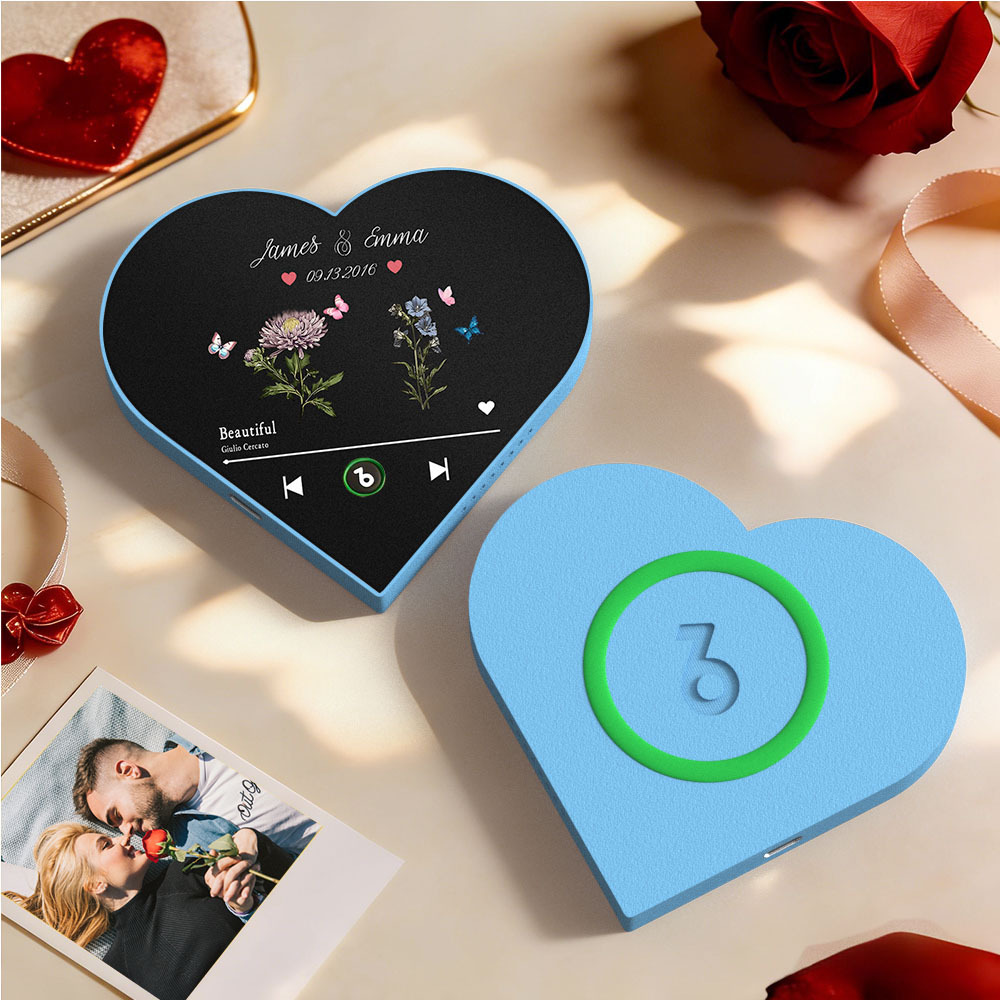 Custom Heart-Shaped Birth Month Flower Music Fridge Magnet Romantic Gift for Couples Valentine's Day Gifts - Fridgebeatsuk