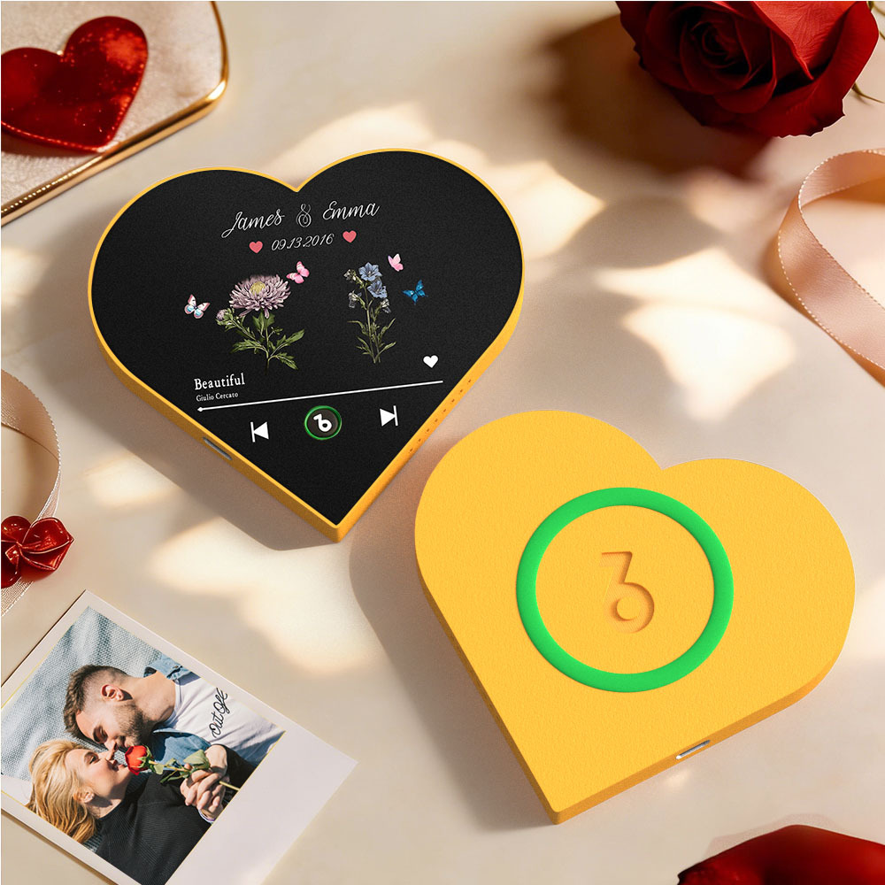 Custom Heart-Shaped Birth Month Flower Music Fridge Magnet Romantic Gift for Couples Valentine's Day Gifts - Fridgebeatsuk