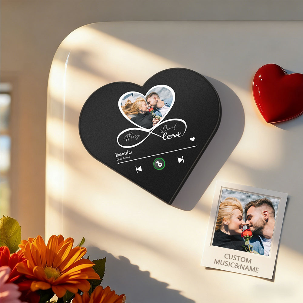 Custom Heart-Shaped Photo Music Fridge Magnet Infinite Love Romantic Gift for Couples Valentine's Day Gifts - Fridgebeatsuk