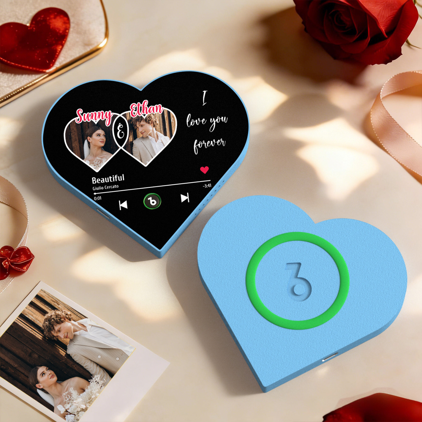 Custom Heart-Shaped Photo Music Fridge Magnet Eternal Love Romantic Gift for Couples Valentine's Day Gifts - Fridgebeatsuk