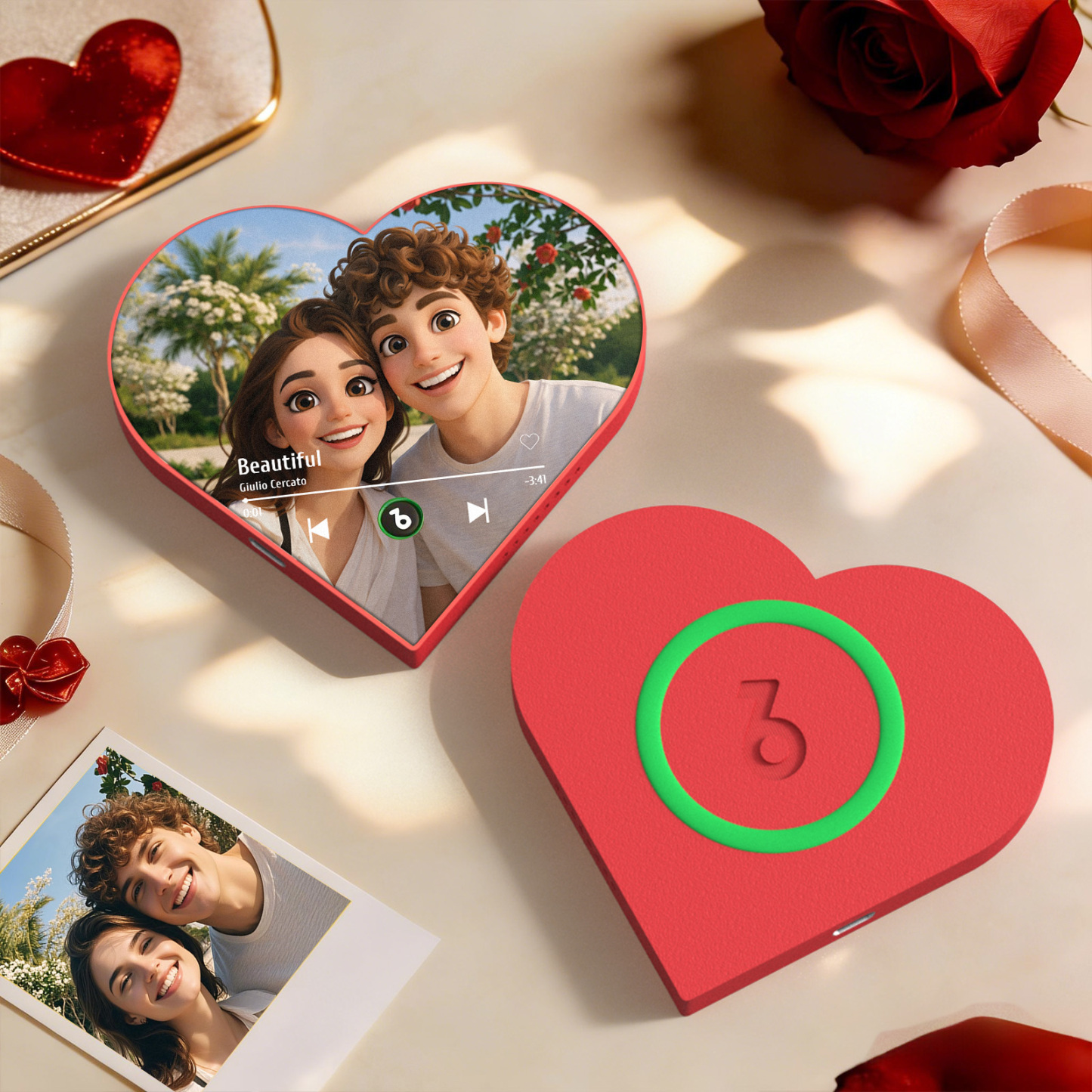 Custom Heart-Shaped Cartoon Style Photo Music Fridge Magnet Romantic Gift for Couples Valentine's Day Gifts - Fridgebeatsuk