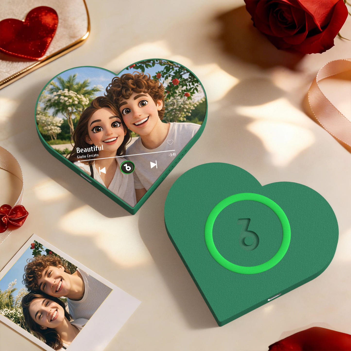 Custom Heart-Shaped Cartoon Style Photo Music Fridge Magnet Romantic Gift for Couples Valentine's Day Gifts - Fridgebeatsuk