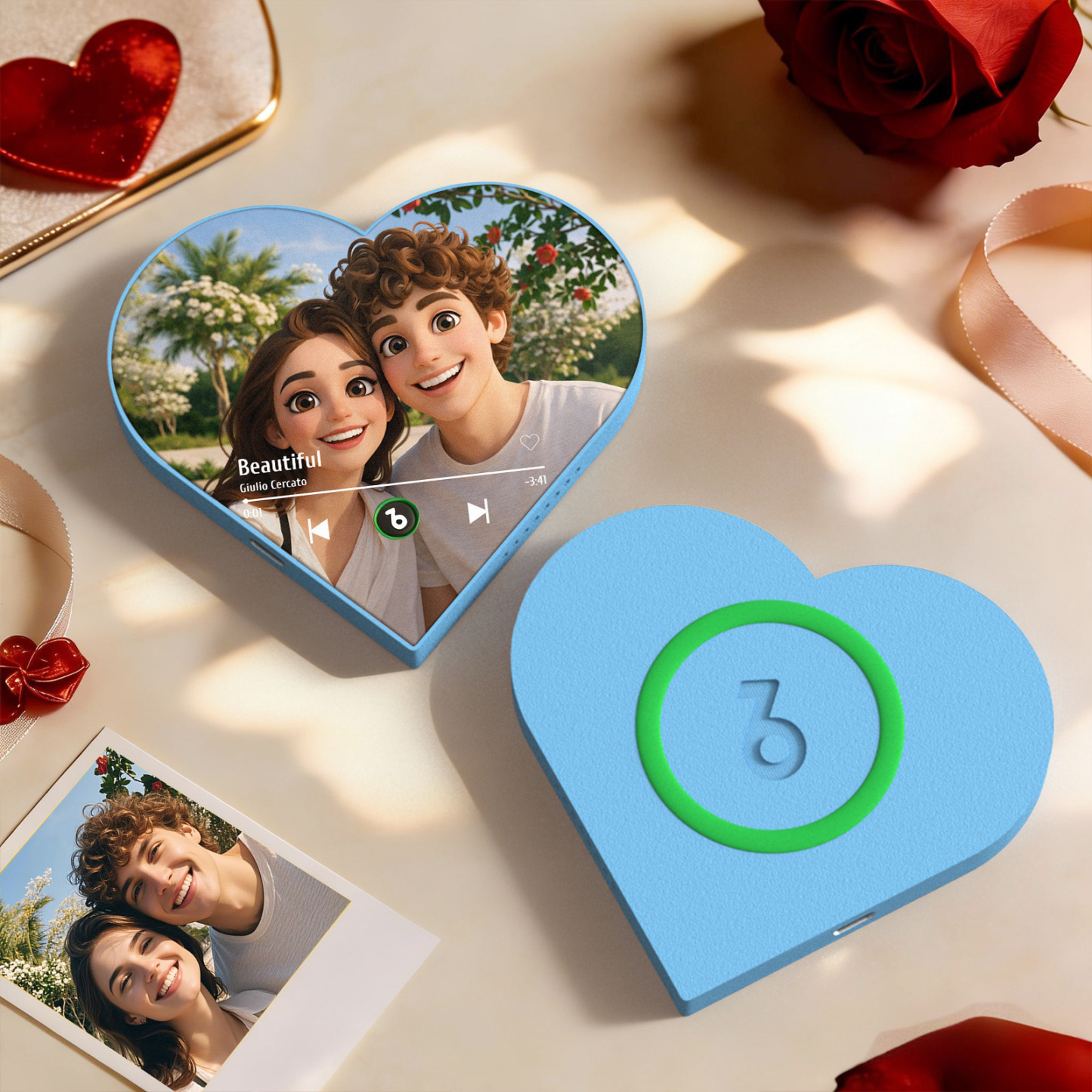 Custom Heart-Shaped Cartoon Style Photo Music Fridge Magnet Romantic Gift for Couples Valentine's Day Gifts - Fridgebeatsuk