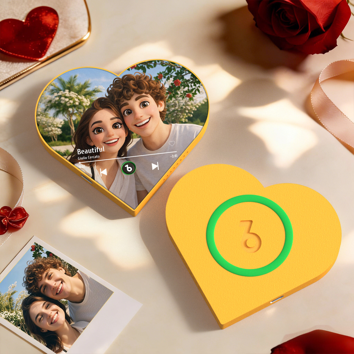 Custom Heart-Shaped Cartoon Style Photo Music Fridge Magnet Romantic Gift for Couples Valentine's Day Gifts - Fridgebeatsuk