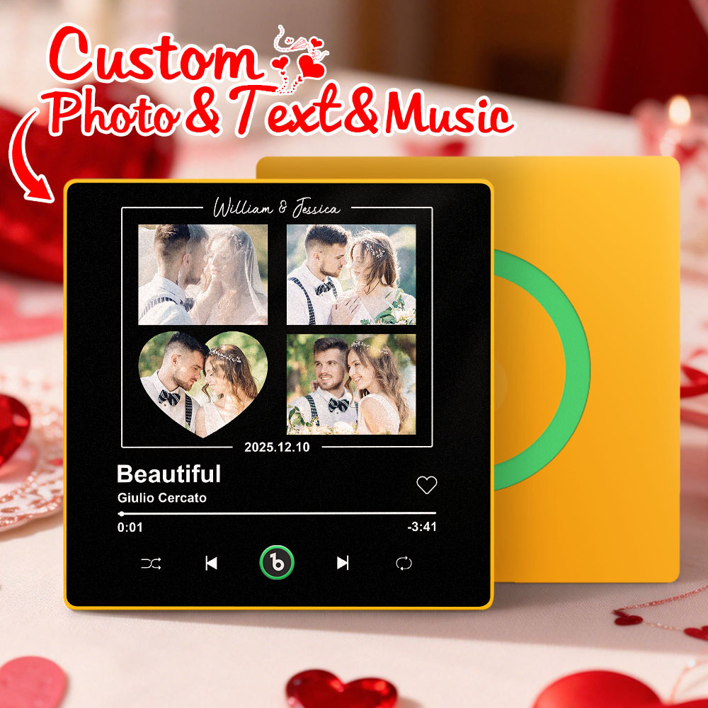 Custom Music Fridge Magnet Personalized 4 Photos Song Magnet Valentine's Day Gift Wedding Gift for Lover - Fridgebeatsuk