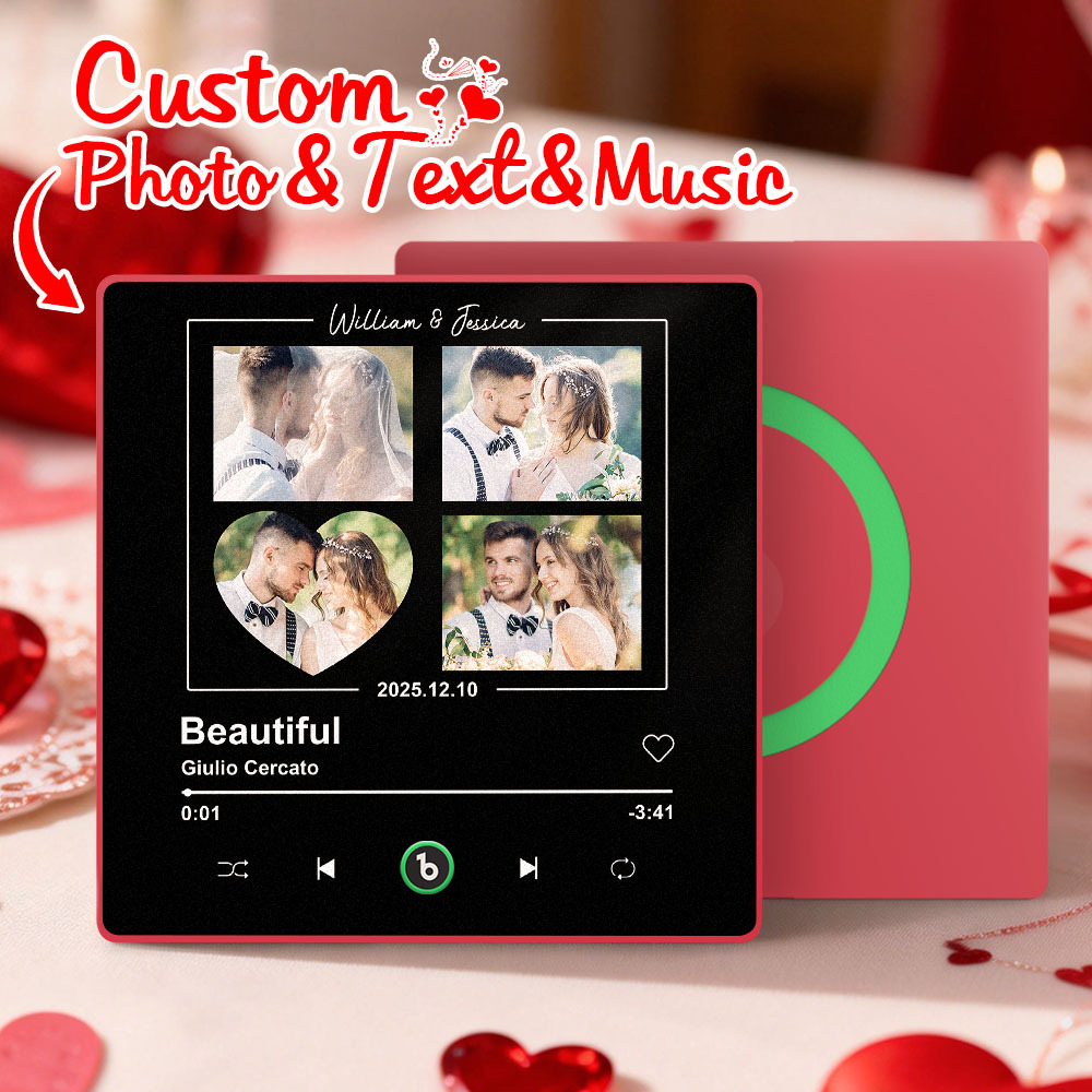 Custom Music Fridge Magnet Personalized 4 Photos Song Magnet Valentine's Day Gift Wedding Gift for Lover - Fridgebeatsuk