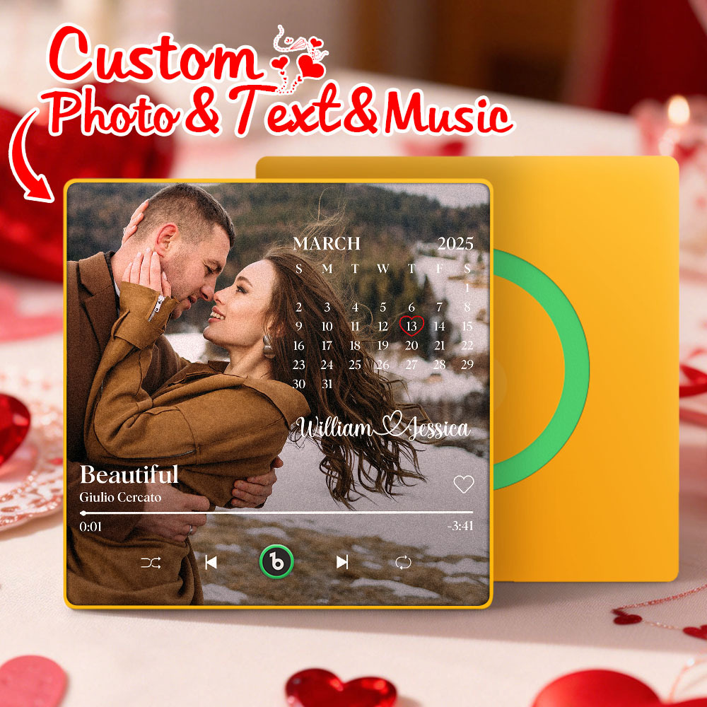 Custom Calendar Music Fridge Magnet Personalized Photo and Names Song Magnet Valentine's Day Gift Anniversary Wedding Gift for Lover - Fridgebeatsuk