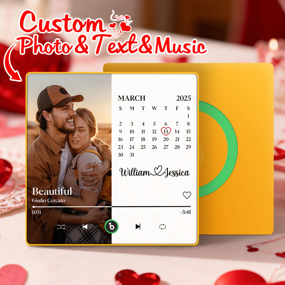 Custom Calendar Music Fridge Magnet Personalized Photo and Names Song Magnet Valentine's Day Gift Anniversary Wedding Gift for Lover - Fridgebeatsuk