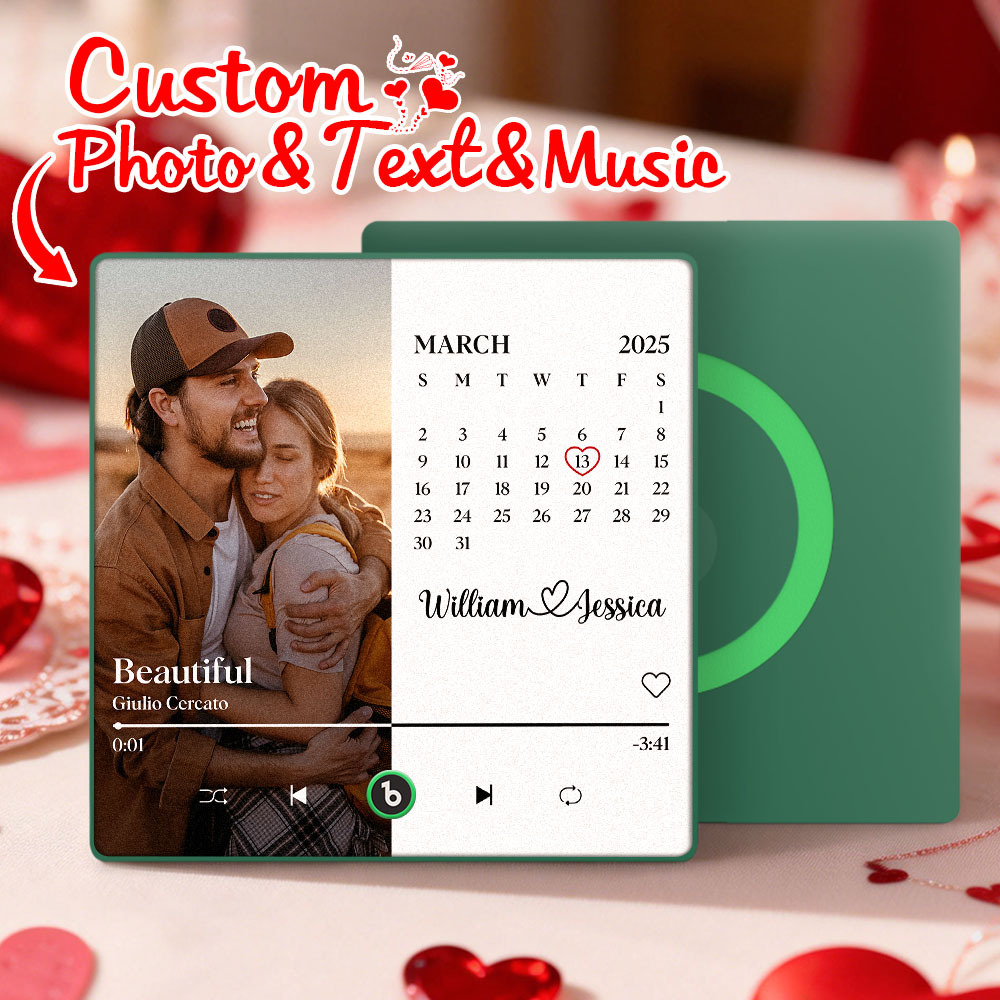 Custom Calendar Music Fridge Magnet Personalized Photo and Names Song Magnet Valentine's Day Gift Anniversary Wedding Gift for Lover - Fridgebeatsuk